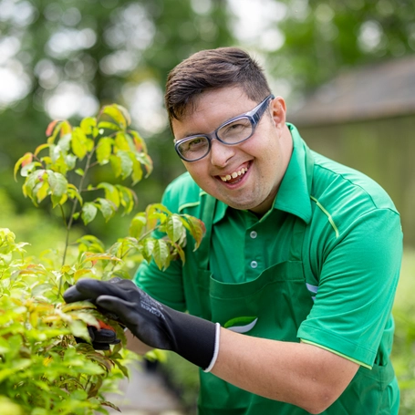 Colaborador EcoRodovias segurando muda de planta nas mãos